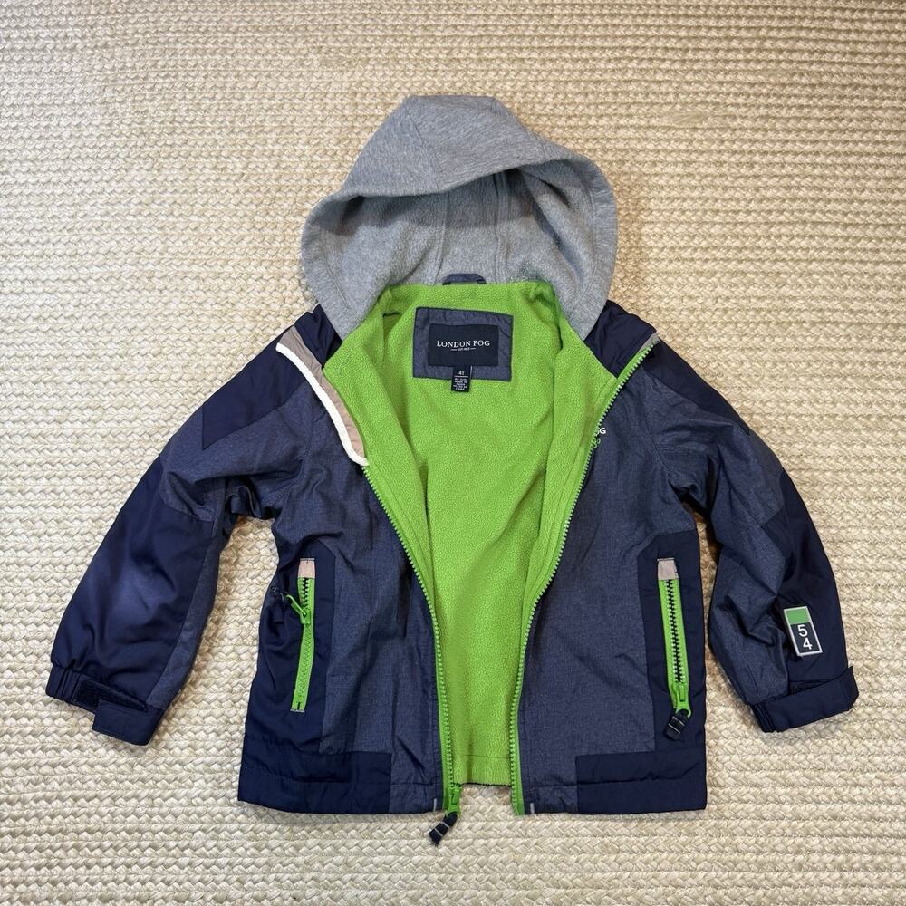 London Fog Kids Navy Blue Green Inside Hooded Windbreaker Jacket Size 4T EUC